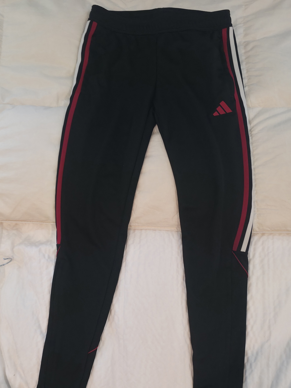 adidas Black Track Pants with Red and White Side Stripes